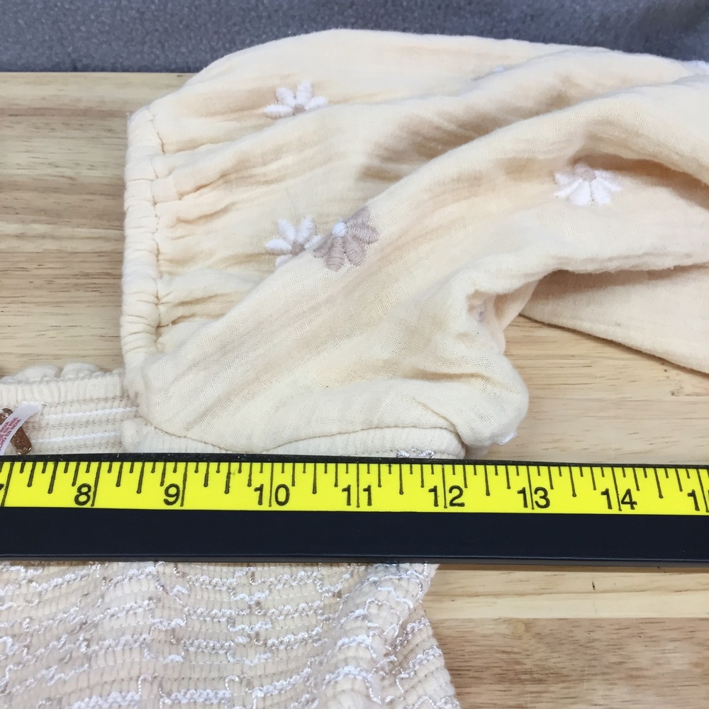 Free People Beige Embroidered Smocked Midi Dress Puff Sleeve Boho Floral Small - Picture 3 of 11